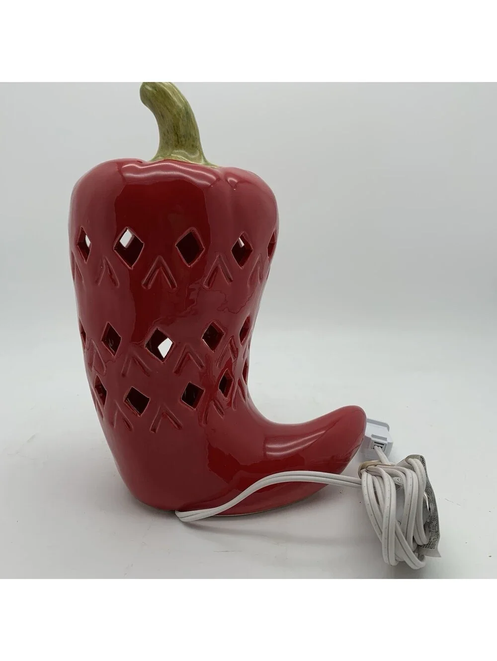 Unbranded Ceramic Red Chili Pepper Porcelain Lantern Lamp Works 9”